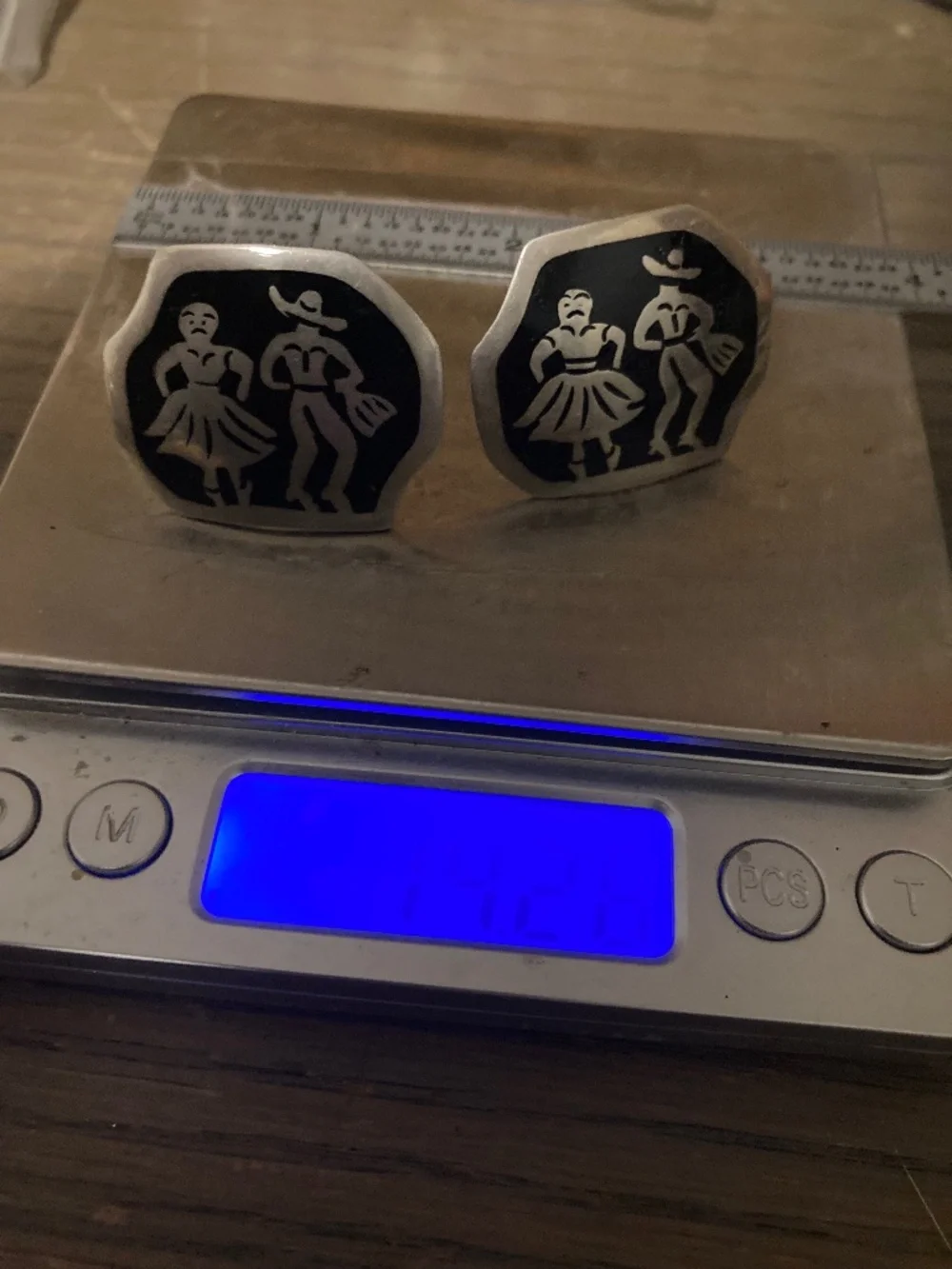 Vintage Solid Sterling Silver Mexican Dancer Cufflinks – Black & Silver